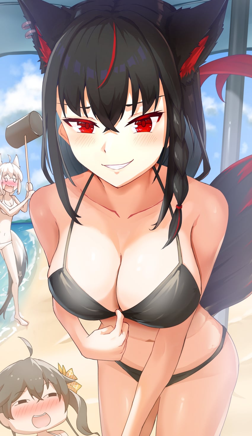 shirakami fubuki, natsuiro matsuri, and kurokami fubuki (hololive) drawn by kirimoya