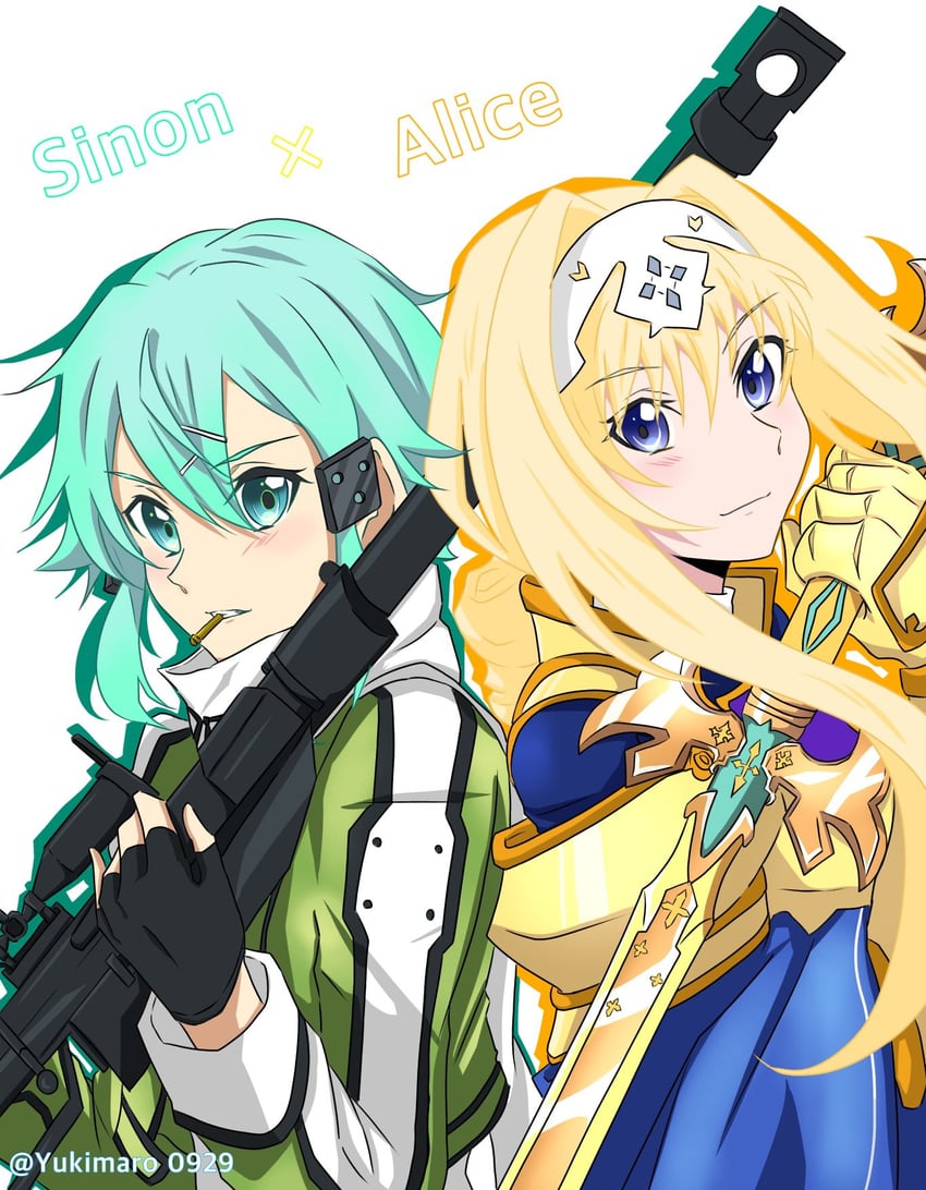 sinon and alice zuberg (sword art online and 1 more) drawn by yukimaro0929
