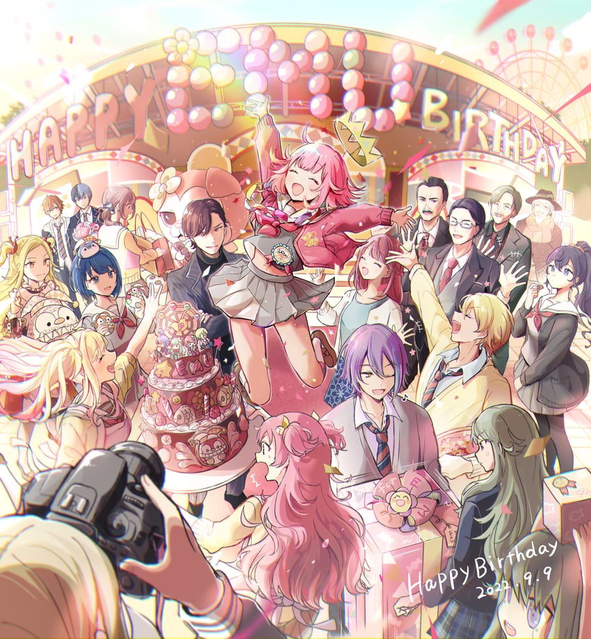 asahina mafuyu, ootori emu, tenma tsukasa, kusanagi nene, kamishiro rui, and 17 more (project sekai) drawn by momomo_(m0_3)