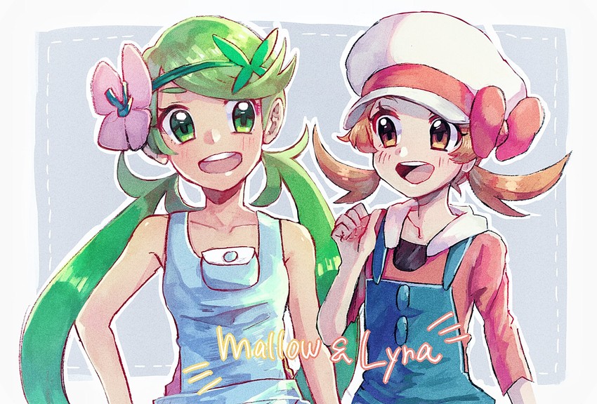 lyra and mallow (pokemon and 2 more) drawn by hanenbo