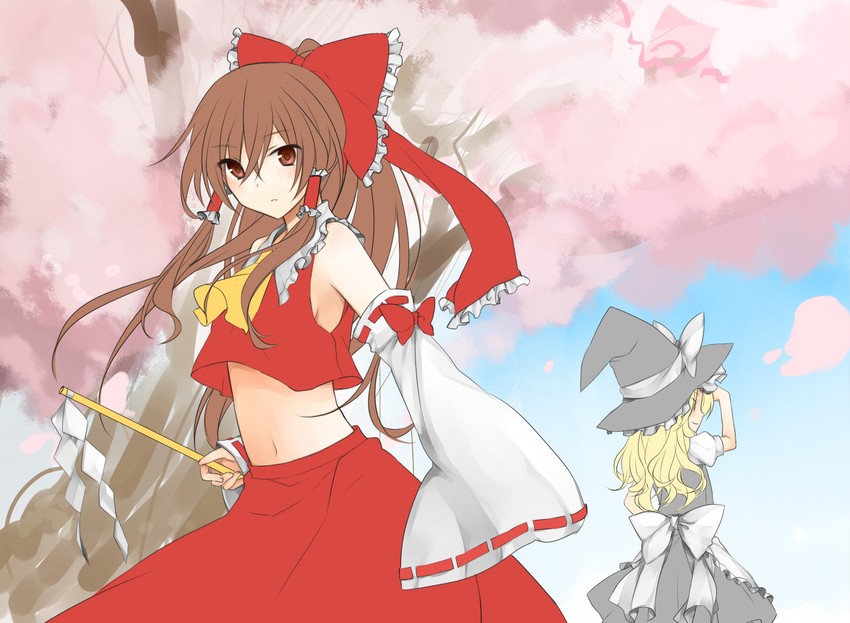 hakurei reimu and kirisame marisa (touhou) drawn by yuuki_arisu_(yuigi)