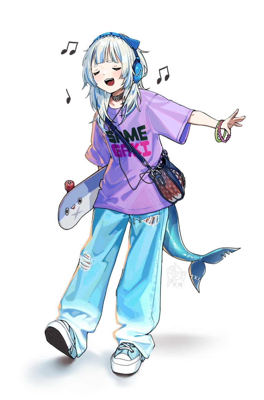 gawr gura and bloop (hololive and 1 more) drawn by tenchi_mayo