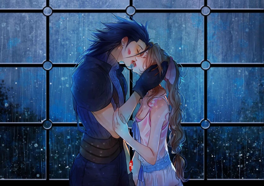aerith gainsborough and zack fair (final fantasy and 2 more) drawn by mianmian741