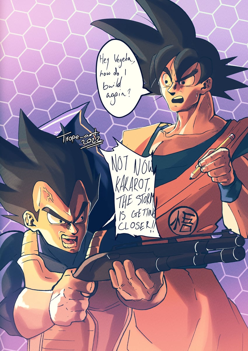 son goku and vegeta (dragon ball and 2 more) drawn by trope_art