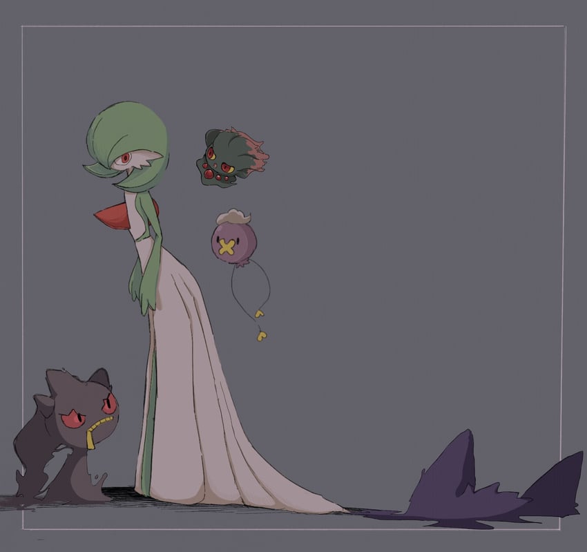 gardevoir, gengar, drifloon, banette, and misdreavus (pokemon) drawn by yaki_obake