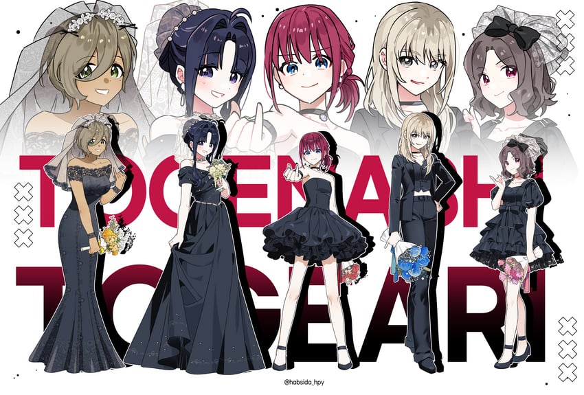 iseri nina, kawaragi momoka, awa subaru, ebizuka tomo, and rupa (girls band cry) drawn by habsida_(habsida_hpy)