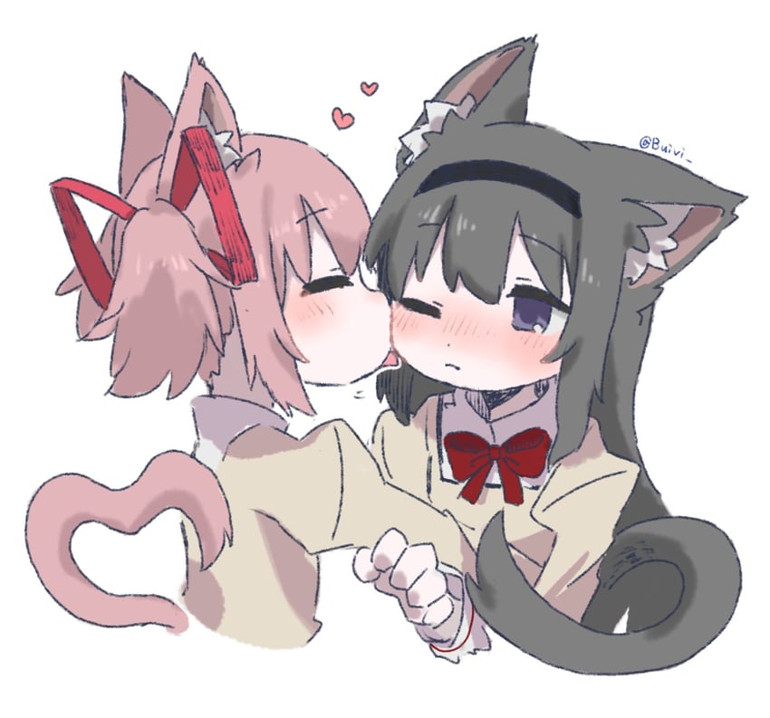 akemi homura and kaname madoka (mahou shoujo madoka magica) drawn by buivi