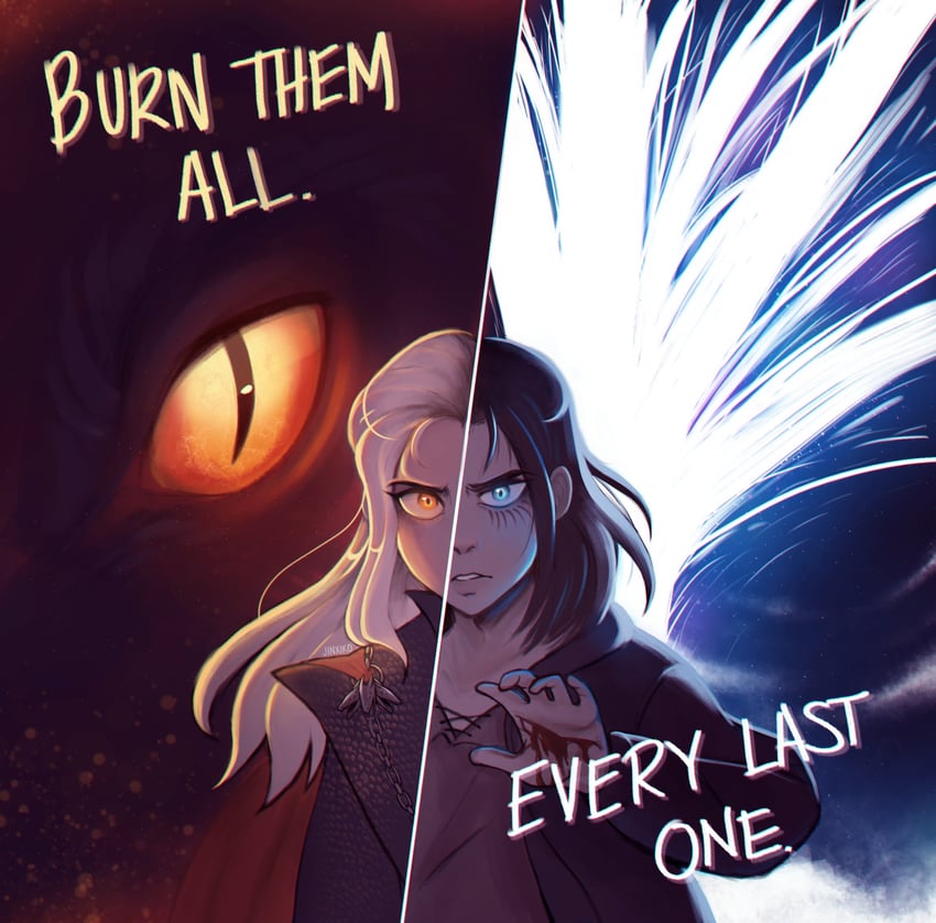 eren yeager, daenerys targaryen, and drogon (shingeki no kyojin and 2 more) drawn by jinxiko