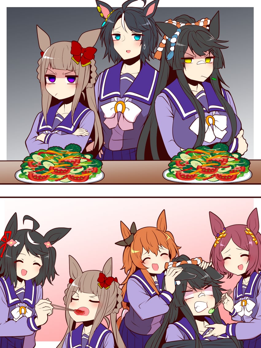 kitasan black, mayano top gun, narita brian, sweep tosho, fuji kiseki, and 1 more (umamusume) drawn by yonedatomo_mizu