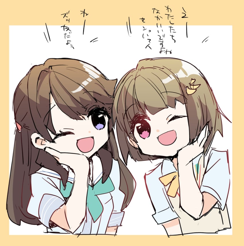fujishima megumi and nakasu kasumi (love live! and 2 more) drawn by kanduki_kamibukuro