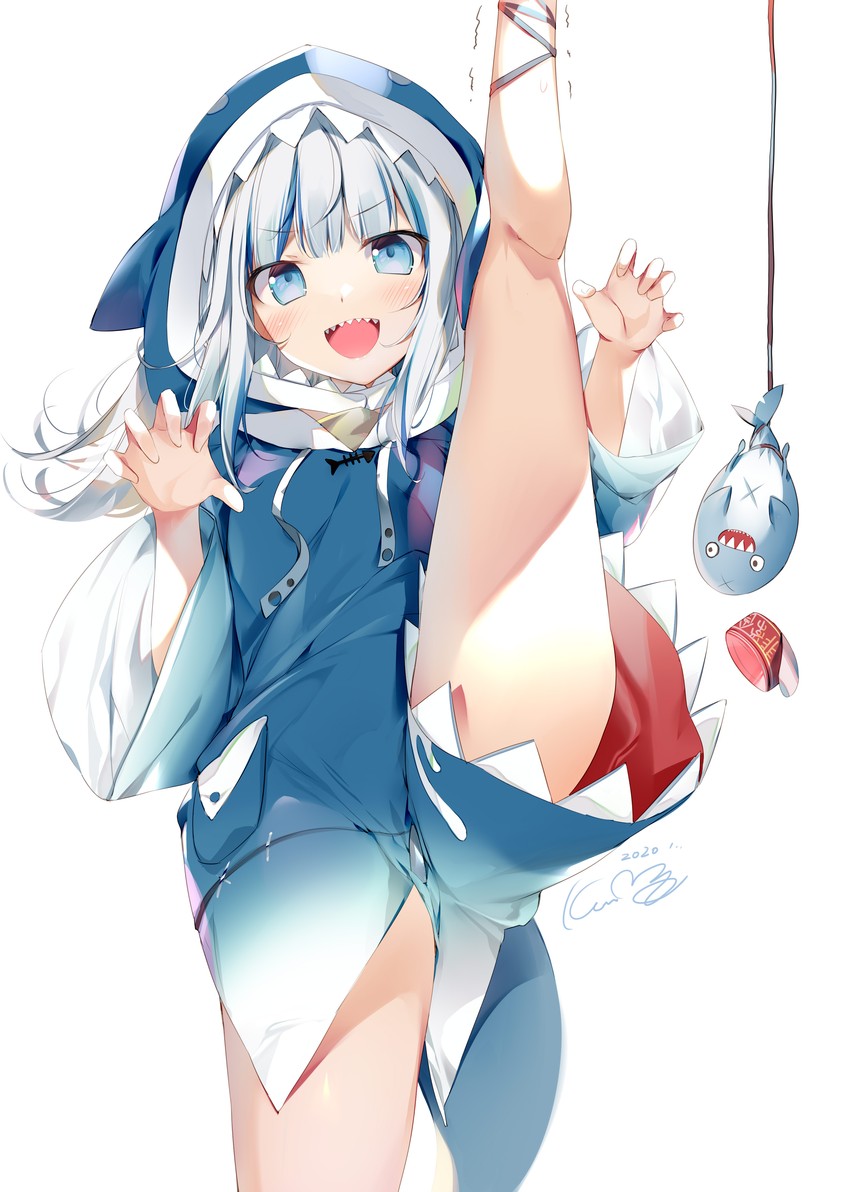 gawr gura and bloop (hololive and 1 more) drawn by karory