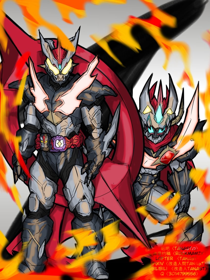 kamen rider revi, kamen rider vice, mazinkaiser, and mazinger zero (kamen rider and 4 more) drawn by cyborg_human_tanast