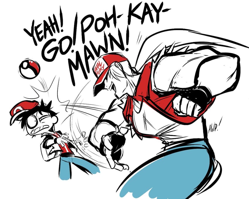 red and terry bogard (pokemon and 3 more) drawn by awd!