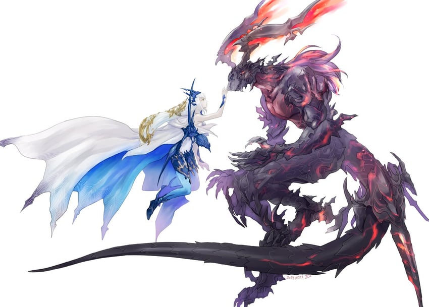 jill warrick, shiva, and ifrit (final fantasy and 1 more) drawn by katagawa_kae