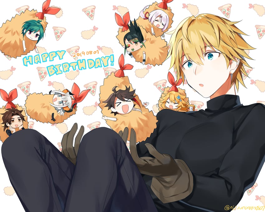 shiina yuika, ryuushen, saegusa akina, hanabatake chaika, belmond banderas, and 3 more (nijisanji) drawn by ninahachi