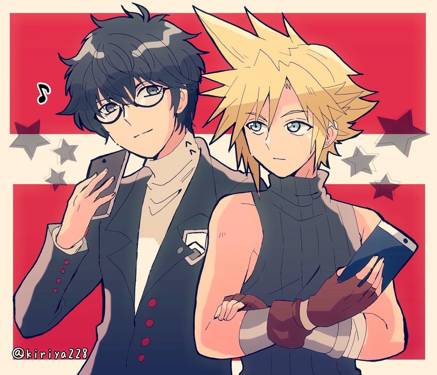 cloud strife and amamiya ren (final fantasy and 4 more) drawn by kiriya_(552260)