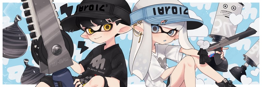 inkling player character, inkling girl, and inkling boy (splatoon and 1 more) drawn by oekk_8