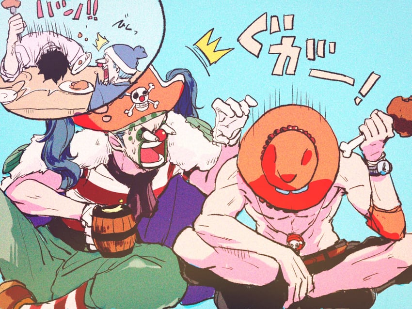 portgas d. ace, buggy the clown, and gol d. roger (one piece) drawn by abunaideka