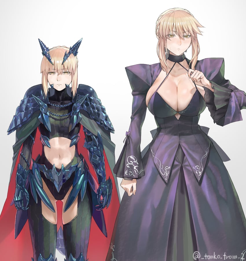 artoria pendragon and saber alter (fate and 1 more) drawn by tonko_from
