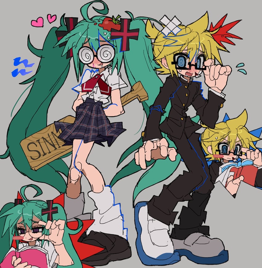 hatsune miku and kagamine len (vocaloid and 2 more) drawn by jwnn