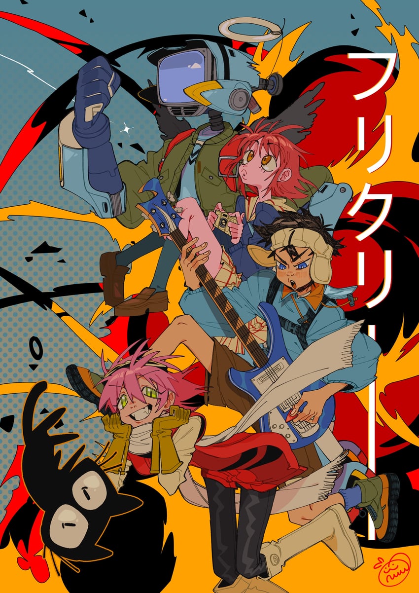 haruhara haruko, samejima mamimi, nandaba naota, canti, and takkun (flcl) drawn by nuukeds