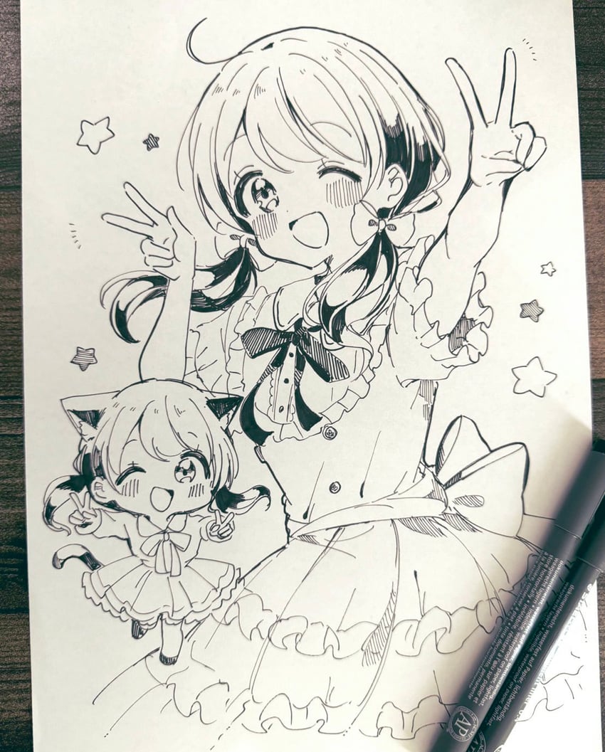 haru and miyasato haruka (fushigi na neko no machi meltier and 1 more) drawn by sakura_oriko