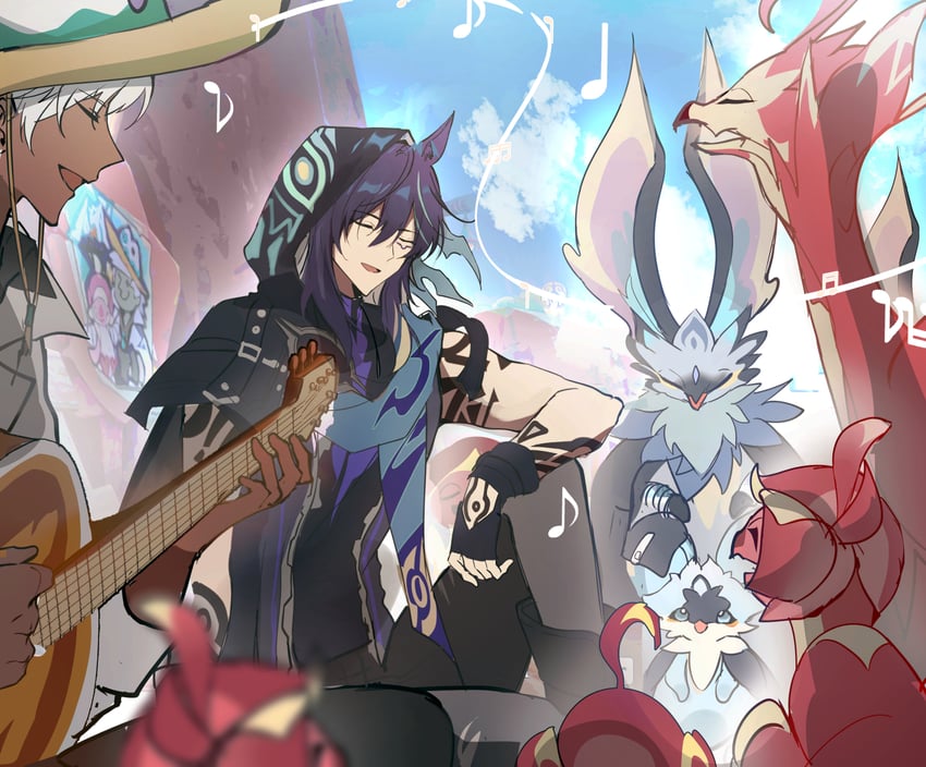 ororon, ifa, qucusaurus, and iktomisaurus (genshin impact) drawn by efu_(angelschatedral99)