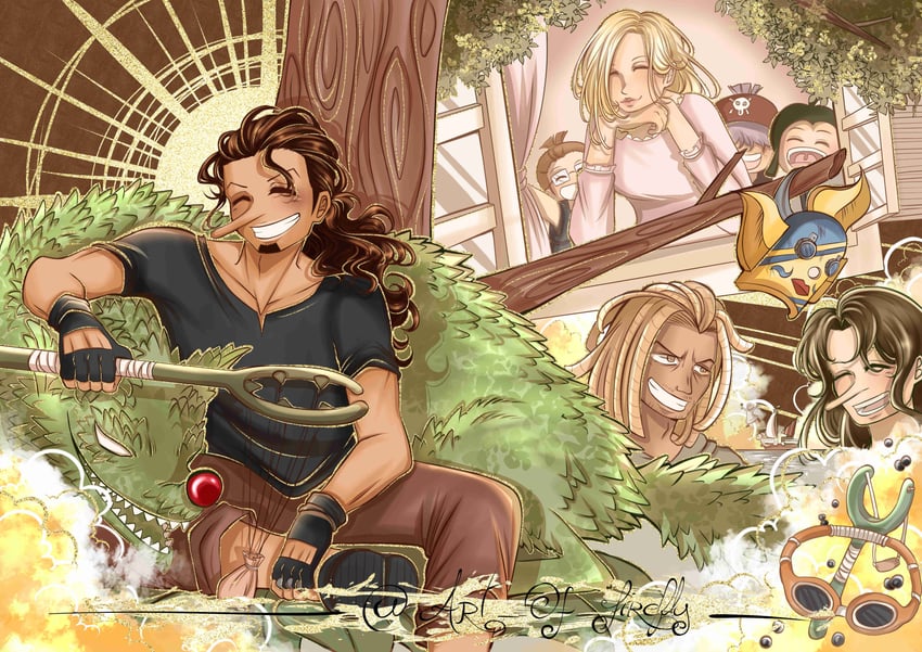 usopp, sogeking, yasopp, kaya, banchina, and 3 more (one piece) drawn by art-of-firefly