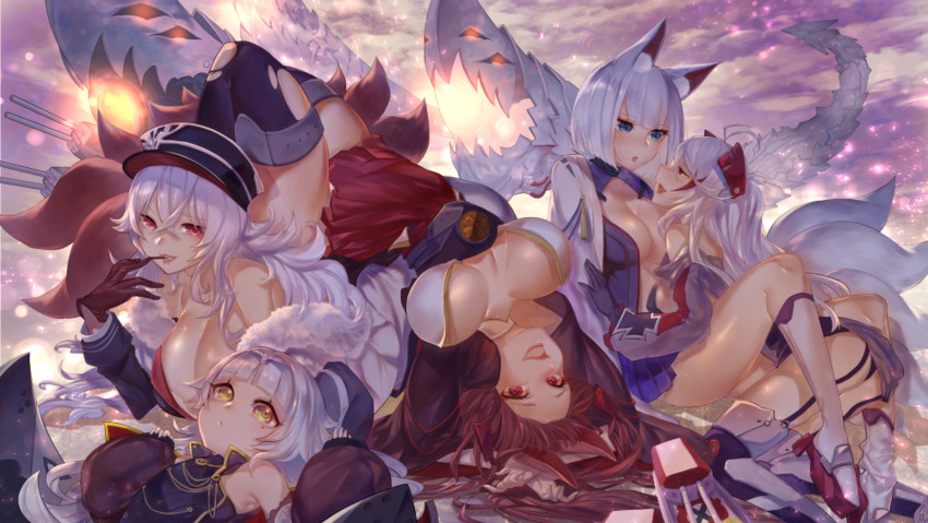 prinz eugen, kaga, akagi, graf zeppelin, and z46 (azur lane) drawn by karinto_yamada