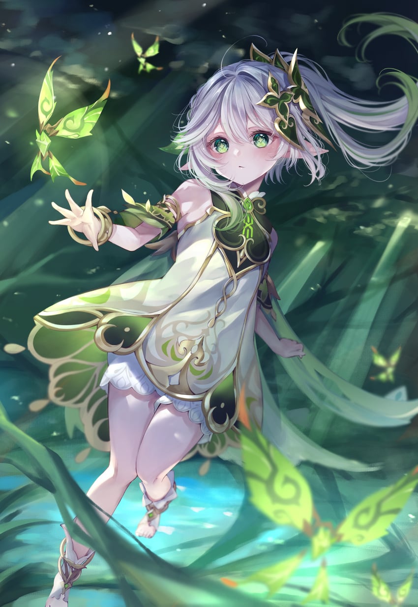 nahida and crystalfly (genshin impact) drawn by ryuna_(inc_moon)
