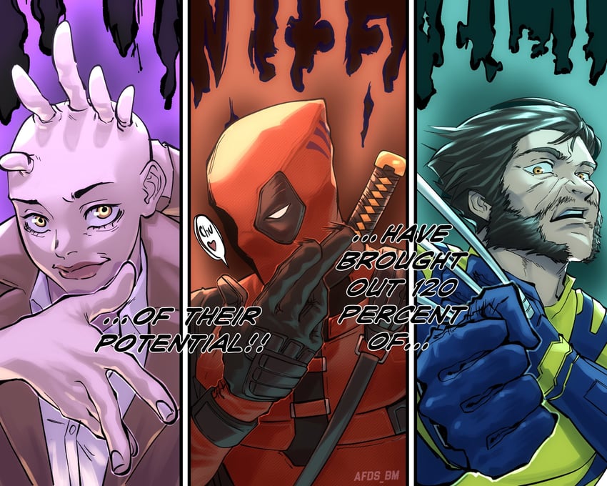 wolverine, deadpool, and cassandra nova (marvel and 5 more) drawn by afdsbm