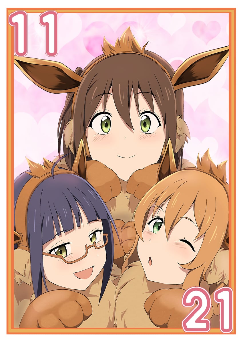 eevee, asagi, kyoko, and iroha (pokemon and 2 more) drawn by zasshoku_ojisan