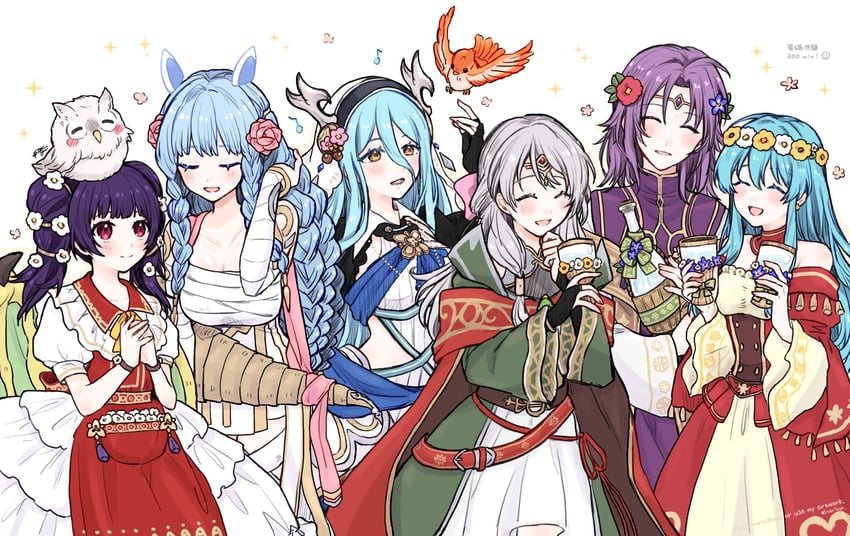 azura, eirika, myrrh, yune, feh, and 3 more (fire emblem and 4 more) drawn by misato_hao