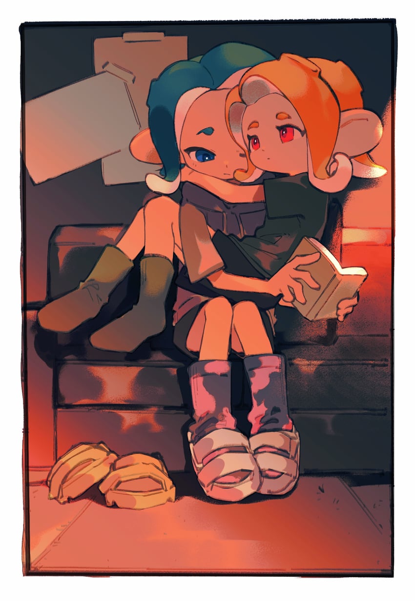 octoling player character and octoling girl (splatoon and 1 more) drawn by inari1369