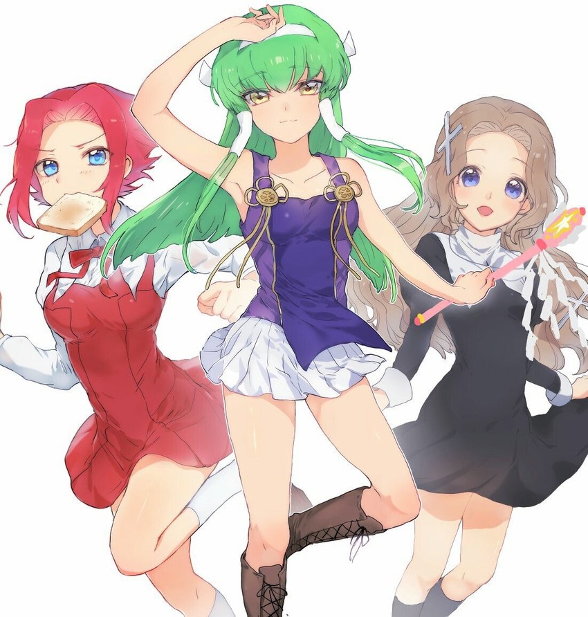 c.c., kouzuki kallen, nagi, nunnally vi britannia, zange, and 1 more (code geass and 1 more) drawn by sumi_otto