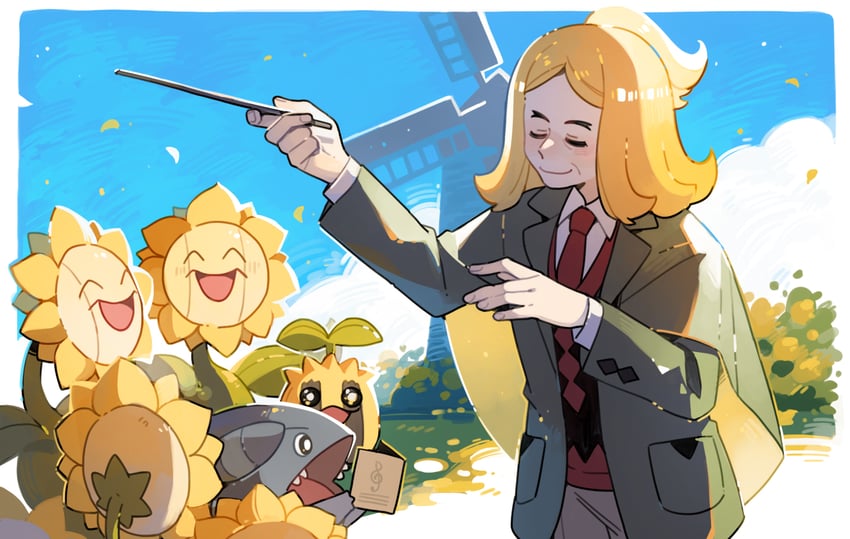 gible, hassel, sunflora, and sunkern (pokemon and 1 more) drawn by luminous_slime