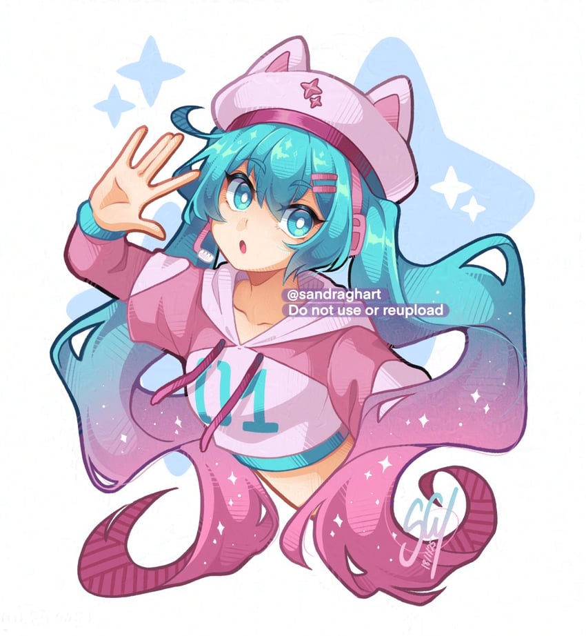 hatsune miku and neko hatsune miku (vocaloid and 1 more) drawn by sandragh