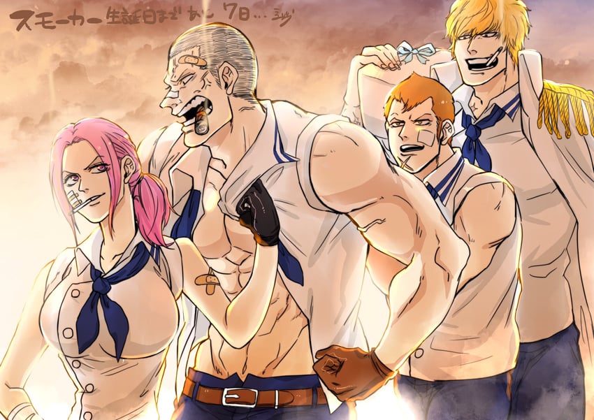 donquixote rocinante, smoker, x drake, and hina (one piece) drawn by wol_1014