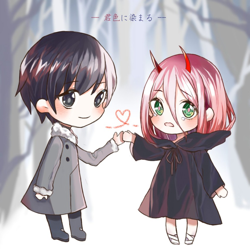 zero two and hiro (darling in the franxx) drawn by zhelizhizi