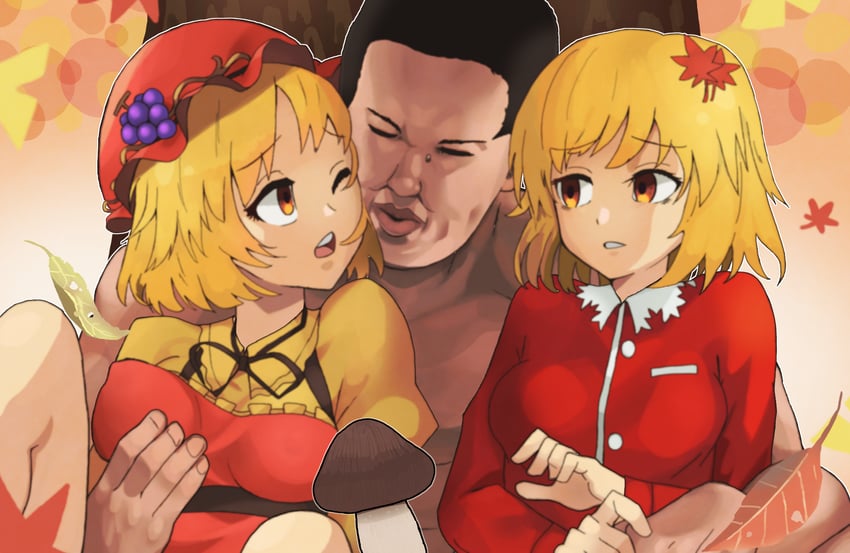 aki minoriko, aki shizuha, and yajuu senpai (touhou and 1 more) drawn by udaijin
