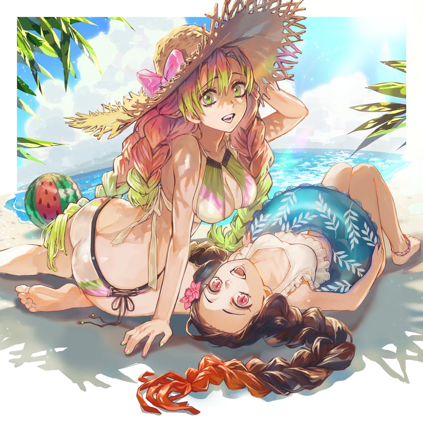 kamado nezuko and kanroji mitsuri (kimetsu no yaiba) drawn by kawaharaaisu