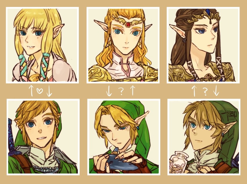 link and princess zelda (the legend of zelda and 4 more) drawn by nazuna_higurasi