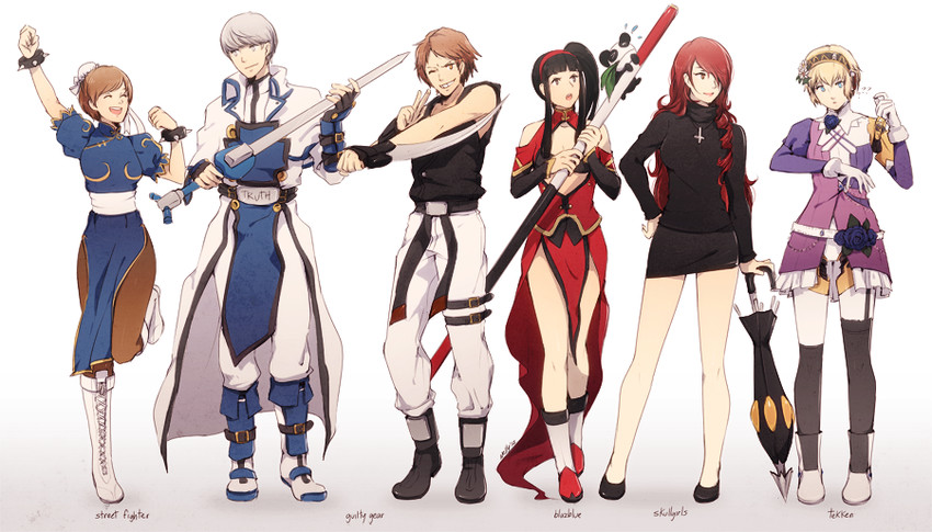 chun-li, narukami yu, satonaka chie, aigis, amagi yukiko, and 8 more (persona and 8 more) drawn by hanpetos