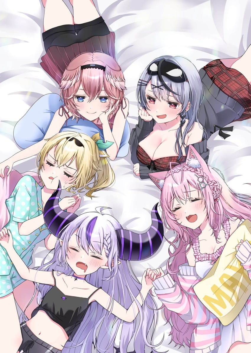 sakamata chloe, la+ darknesss, hakui koyori, kazama iroha, and takane lui (hololive) drawn by kochitora_9