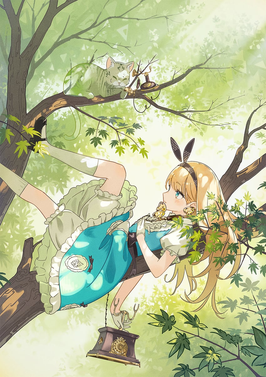alice and cheshire cat (alice's adventures in wonderland) drawn by wakuseiy
