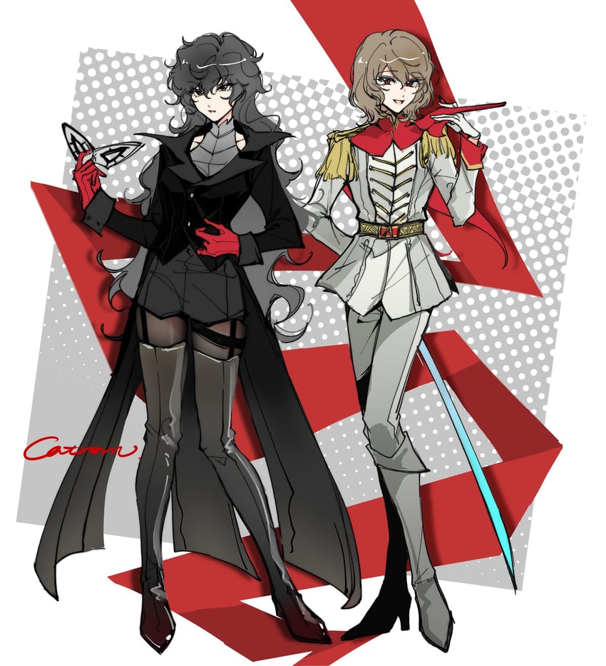 amamiya ren, akechi gorou, joker, and crow (persona and 1 more) drawn by catrom_nya