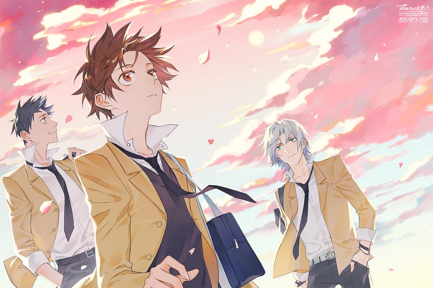 sawada tsunayoshi, gokudera hayato, and yamamoto takeshi (katekyo hitman reborn!) drawn by ru_(famia)