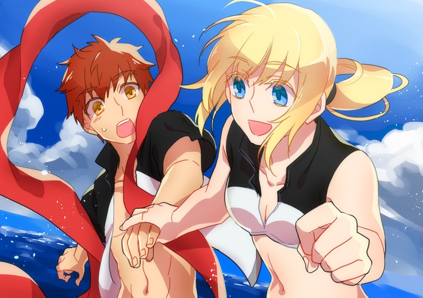 artoria pendragon and emiya shirou (fate and 2 more) drawn by otama_(atama_ohanabatake)