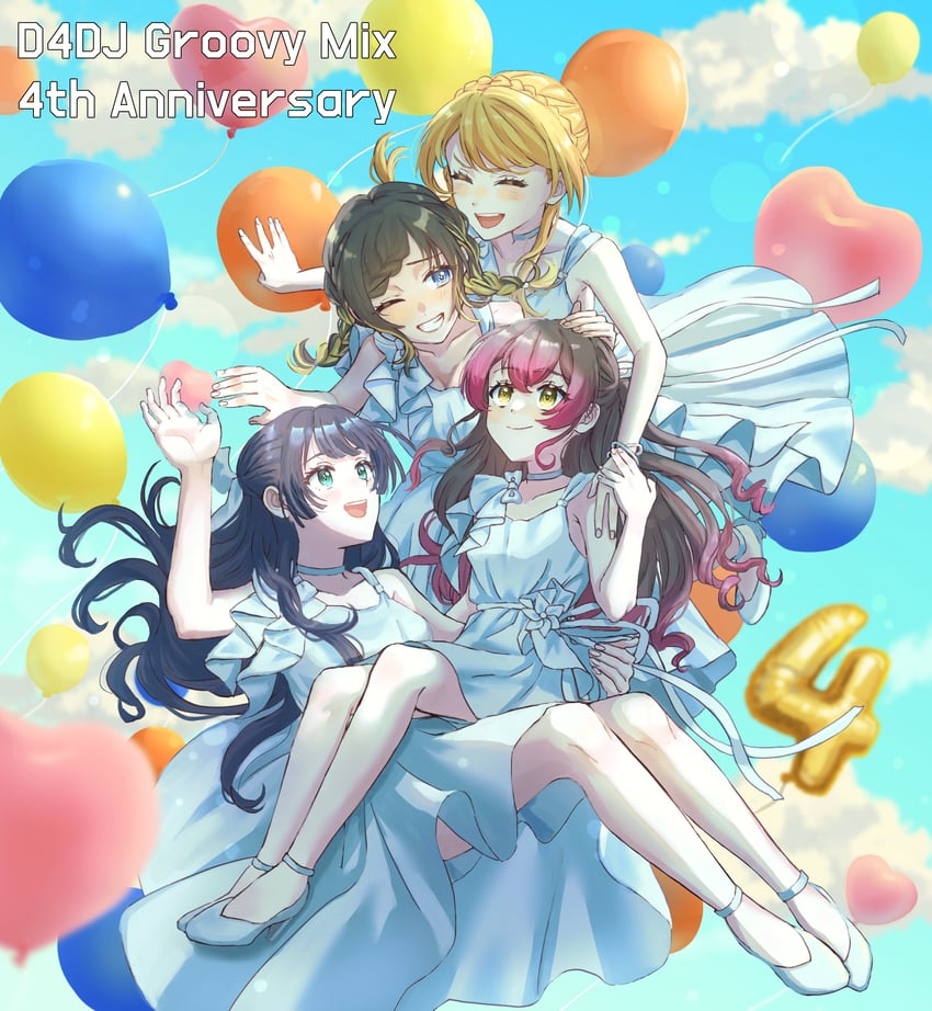 akashi maho, aimoto rinku, ohnaruto muni, and togetsu rei (d4dj) drawn by tuki2_moe