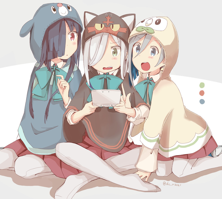 rowlet, kiyoshimo, asashimo, hayashimo, popplio, and 1 more (kantai collection and 1 more) drawn by riz_(ravel_dc)